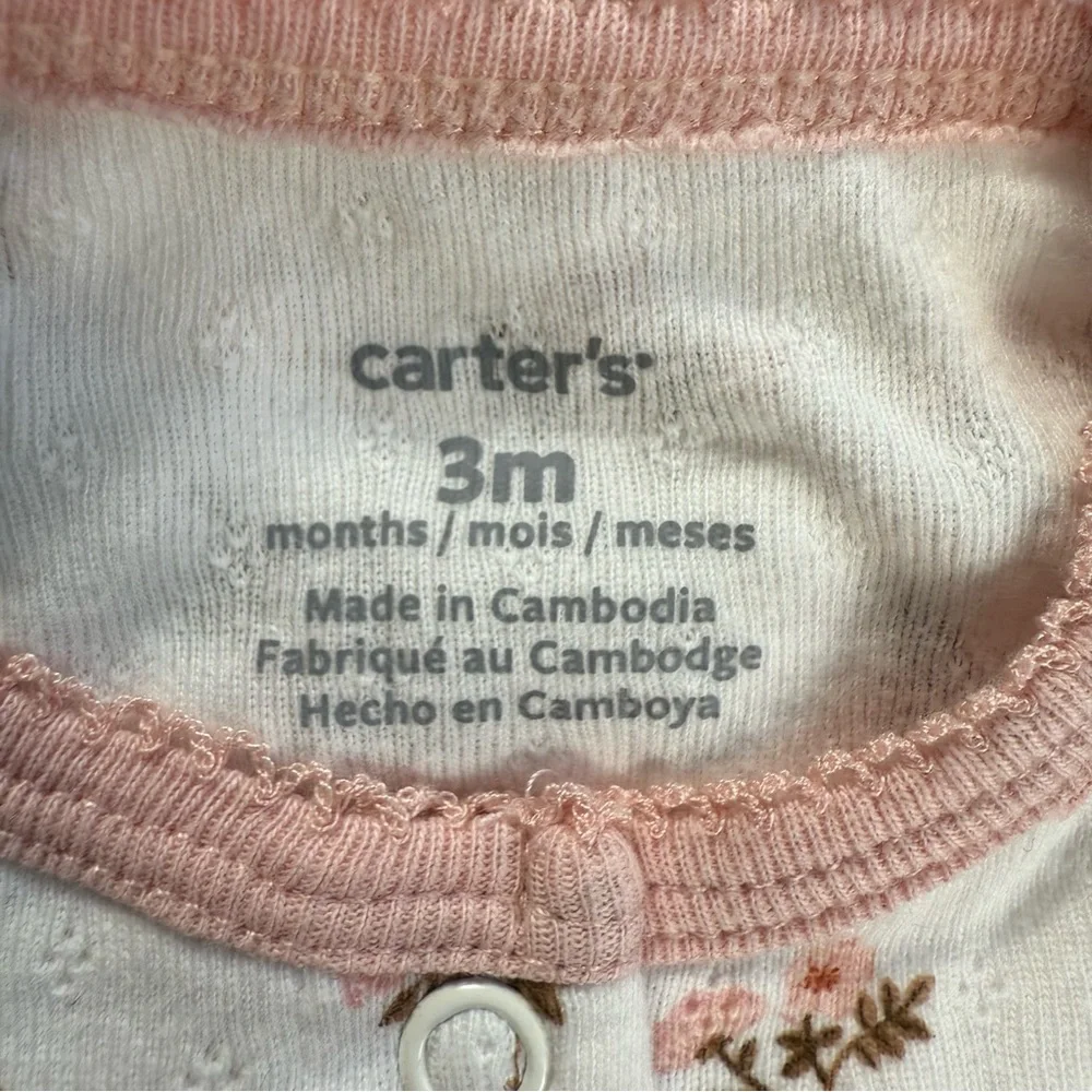 Carter's & Old Navy 100% Cotton Floral Footies Pajamas Pink White Yellow 0-3 EUC